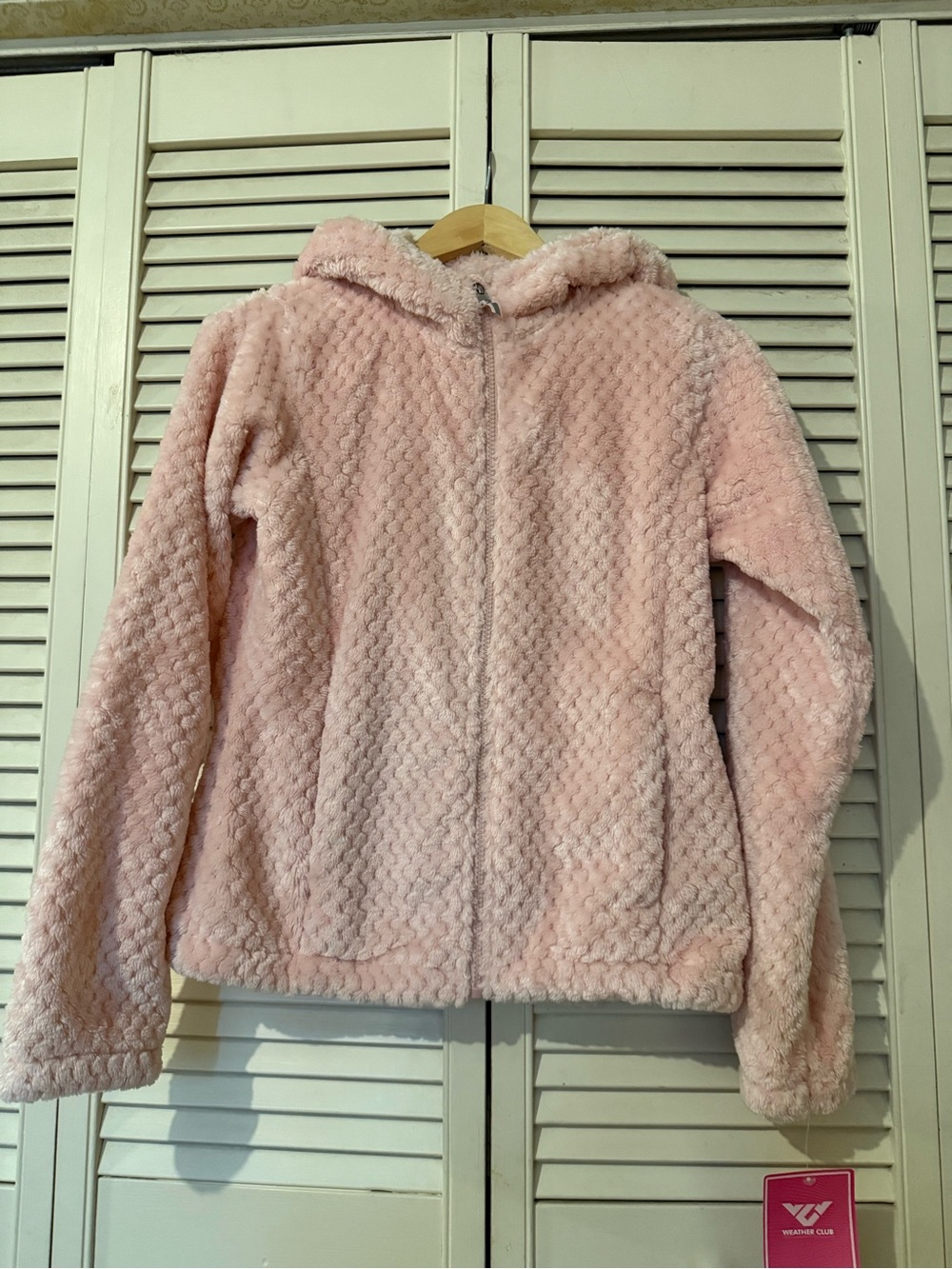 Girls' Pink Plush Hooded Zip Jacket